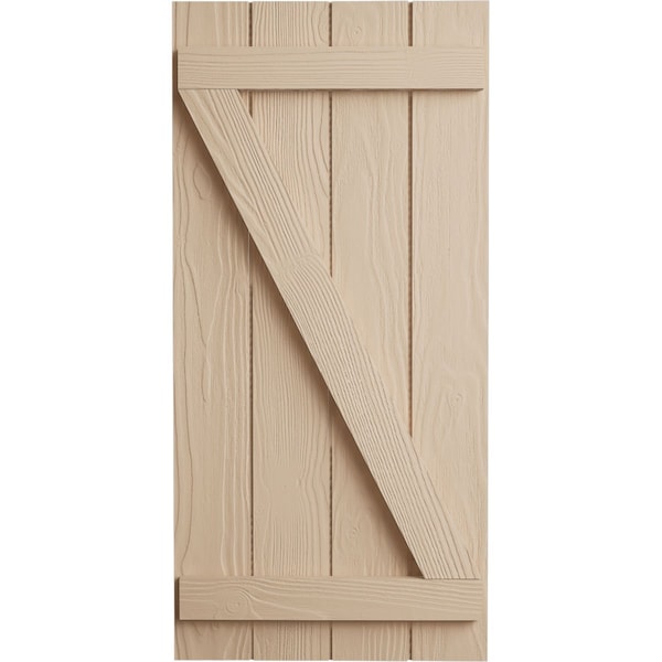 Ekena Millwork Rustic Four Board Joined Board-n-Batten Sandblasted Faux Wood Shutters w/Z-Board, 22W x 36H, PR - SHUBJZ22X36SDPR
