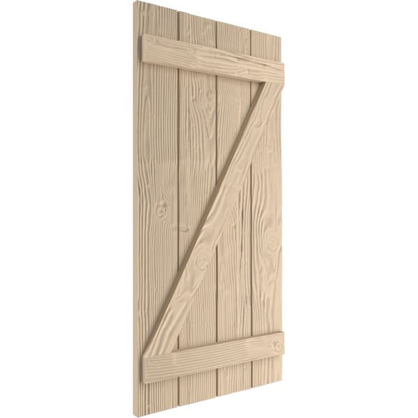 Ekena Millwork Rustic Four Board Joined Board-n-Batten Sandblasted Faux Wood Shutters w/Z-Board, 22W x 36H, PR - SHUBJZ22X36SDPR