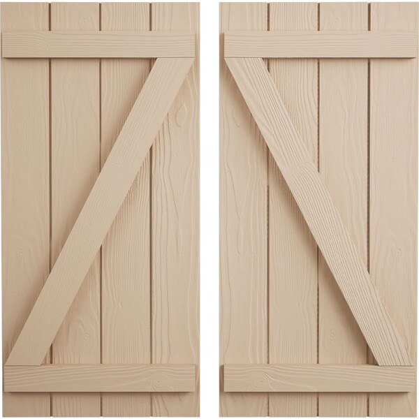 Ekena Millwork Rustic Four Board Joined Board-n-Batten Sandblasted Faux Wood Shutters w/Z-Board, 22W x 36H, PR - SHUBJZ22X36SDPR