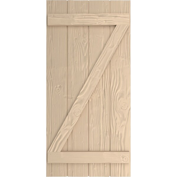 Ekena Millwork Rustic Four Board Joined Board-n-Batten Sandblasted Faux Wood Shutters w/Z-Board, 22W x 36H, PR - SHUBJZ22X36SDPR