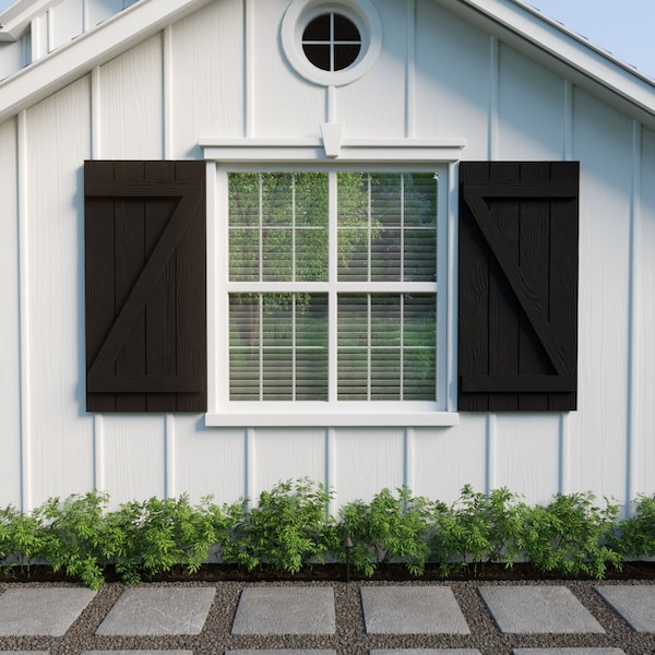 Ekena Millwork Rustic Four Board Joined Board-n-Batten Sandblasted Faux Wood Shutters w/Z-Board, 22W x 36H, PR - SHUBJZ22X36SDPR