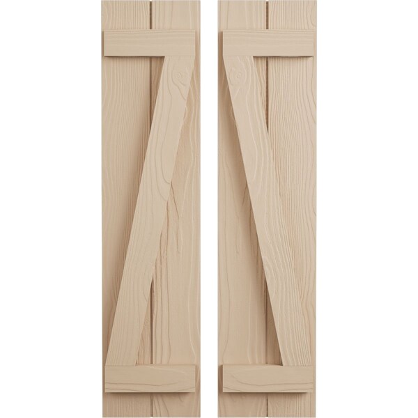 Ekena Millwork Rustic Two Board Joined Board-n-Batten Sandblasted Faux Wood Shutters w/Z-Board, 11W x 70H, PR - SHUBJZ11X70SDPR