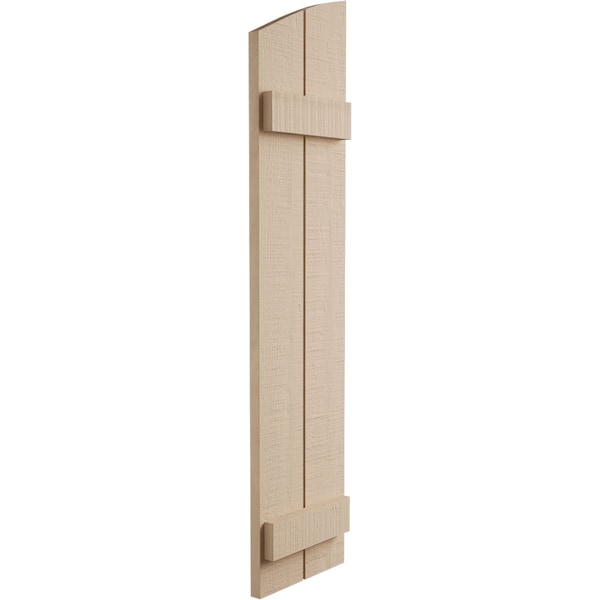 Ekena Millwork Rough Cedar 2 Board Joined Board-n-Batten w/Elliptical Top Faux Wood Shutters, 11W x 24H, PR - SHUBJL11X24RCPR