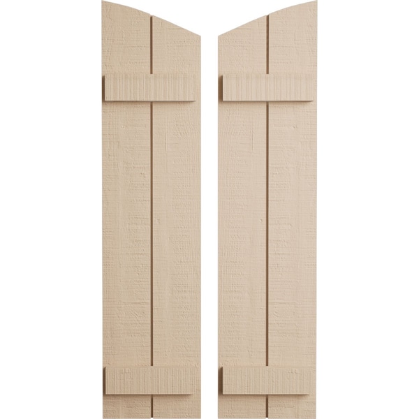 Ekena Millwork Rough Cedar 2 Board Joined Board-n-Batten w/Elliptical Top Faux Wood Shutters, 11W x 24H, PR - SHUBJL11X24RCPR