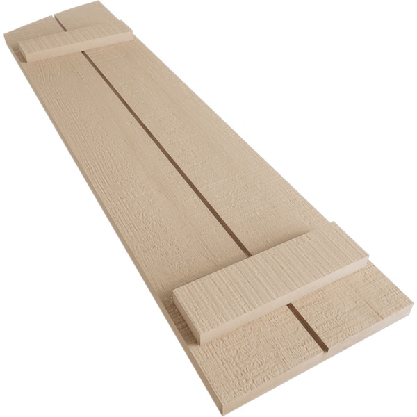 Ekena Millwork Rough Cedar 2 Board Joined Board-n-Batten w/Elliptical Top Faux Wood Shutters, 11W x 24H, PR - SHUBJL11X24RCPR