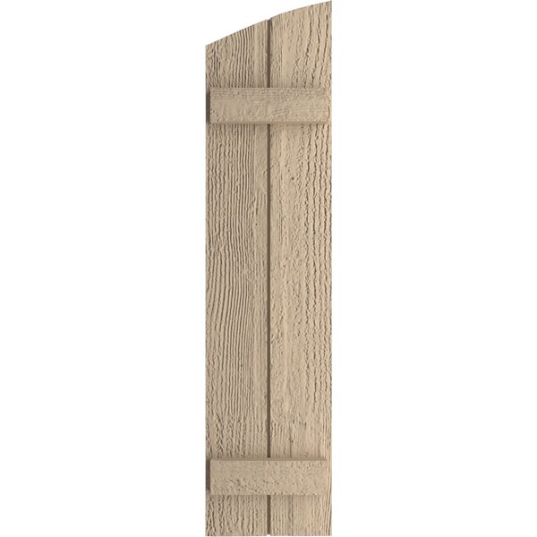 Ekena Millwork Rough Sawn 2 Board Joined Board-n-Batten w/Elliptical Top Faux Wood Shutters, 11W x 58H, PR - SHUBJL11X58RSPR