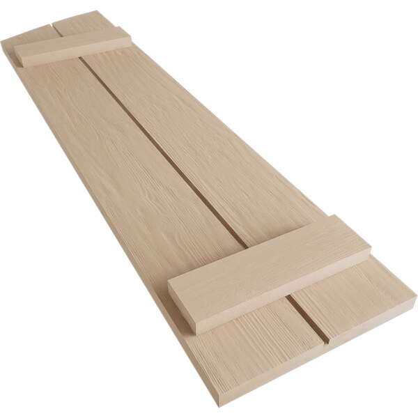 Ekena Millwork Rough Sawn 2 Board Joined Board-n-Batten w/Elliptical Top Faux Wood Shutters, 11W x 58H, PR - SHUBJL11X58RSPR