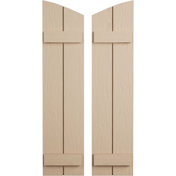 Ekena Millwork Rough Sawn 2 Board Joined Board-n-Batten w/Elliptical Top Faux Wood Shutters, 11W x 58H, PR - SHUBJL11X58RSPR