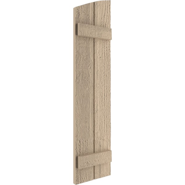 Ekena Millwork Rough Sawn 2 Board Joined Board-n-Batten w/Elliptical Top Faux Wood Shutters, 11W x 58H, PR - SHUBJL11X58RSPR