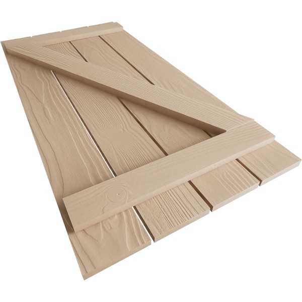 Ekena Millwork Rustic Four Board Spaced Board-n-Batten Sandblasted Faux Wood Shutters w/Z-Board, 23 1/2W x 60H, PR - SHUBSZ23X60SDPR