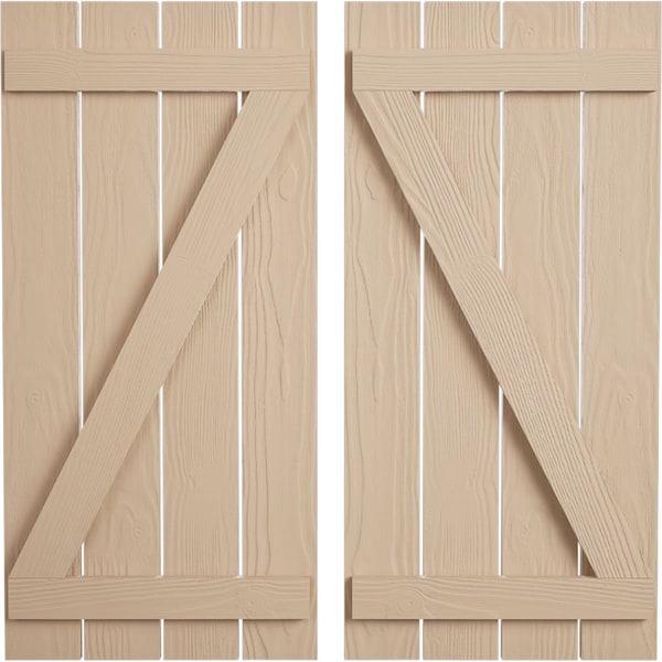 Ekena Millwork Rustic Four Board Spaced Board-n-Batten Sandblasted Faux Wood Shutters w/Z-Board, 23 1/2W x 60H, PR - SHUBSZ23X60SDPR