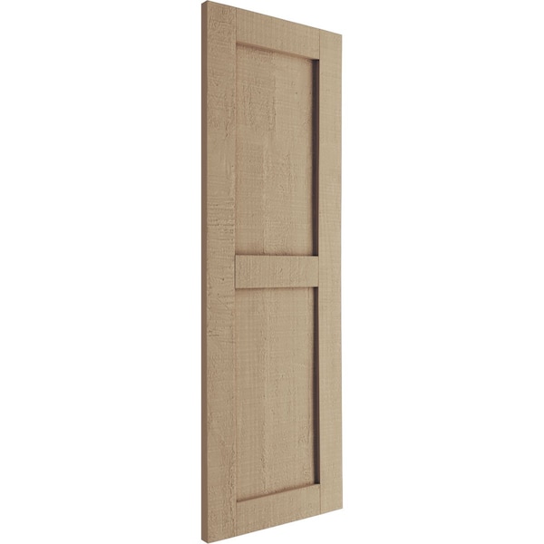 Ekena Millwork Rustic Two Equal Panel Flat Panel Rough Cedar Faux Wood Shutters (Per Pair), Primed Tan, 12"W x 54"H - SHUFP12X54RCPR