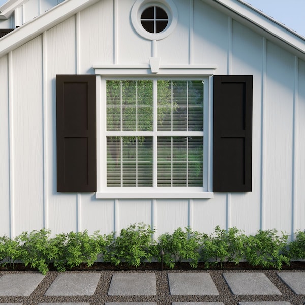 Ekena Millwork Rustic Two Equal Panel Flat Panel Rough Cedar Faux Wood Shutters (Per Pair), Primed Tan, 12"W x 54"H - SHUFP12X54RCPR