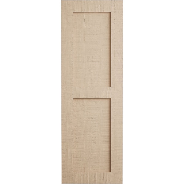 Ekena Millwork Rustic Two Equal Panel Flat Panel Rough Cedar Faux Wood Shutters (Per Pair), Primed Tan, 12"W x 54"H - SHUFP12X54RCPR
