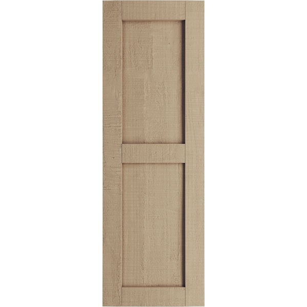 Ekena Millwork Rustic Two Equal Panel Flat Panel Rough Cedar Faux Wood Shutters (Per Pair), Primed Tan, 12"W x 54"H - SHUFP12X54RCPR
