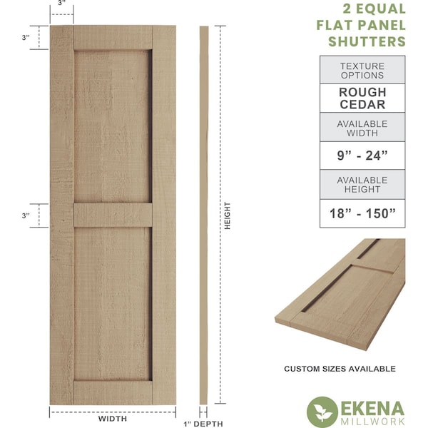 Ekena Millwork Rustic Two Equal Panel Flat Panel Rough Cedar Faux Wood Shutters (Per Pair), Primed Tan, 12"W x 54"H - SHUFP12X54RCPR