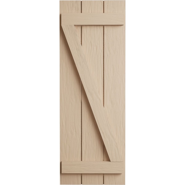 Ekena Millwork Rustic Three Board Joined Board-n-Batten Rough Sawn Faux Wood Shutters w/Z-Board, 16 1/2W x 68H, PR - SHUBJZ16X68RSPR