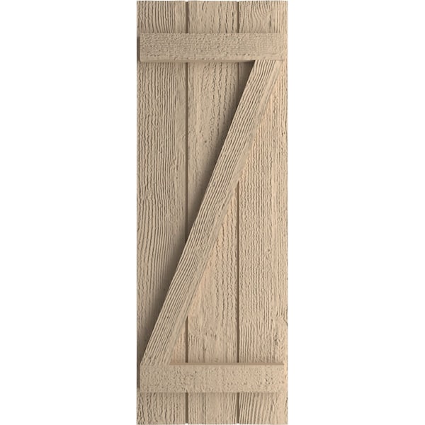 Ekena Millwork Rustic Three Board Joined Board-n-Batten Rough Sawn Faux Wood Shutters w/Z-Board, 16 1/2W x 68H, PR - SHUBJZ16X68RSPR