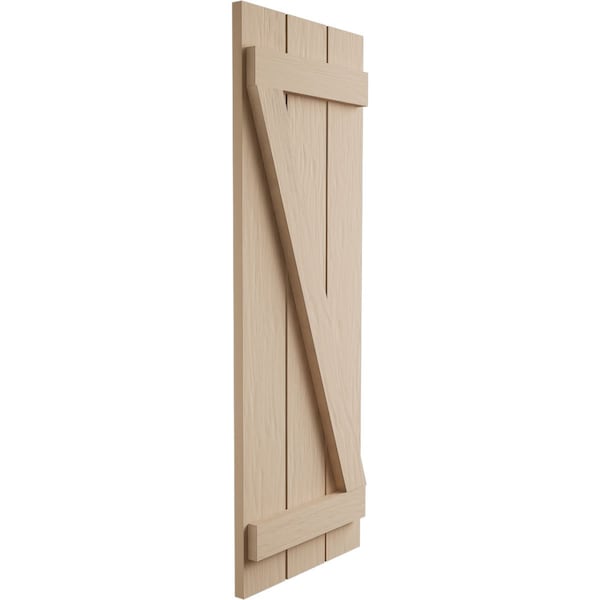 Ekena Millwork Rustic Three Board Joined Board-n-Batten Rough Sawn Faux Wood Shutters w/Z-Board, 16 1/2W x 68H, PR - SHUBJZ16X68RSPR