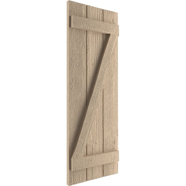 Ekena Millwork Rustic Three Board Joined Board-n-Batten Rough Sawn Faux Wood Shutters w/Z-Board, 16 1/2W x 68H, PR - SHUBJZ16X68RSPR