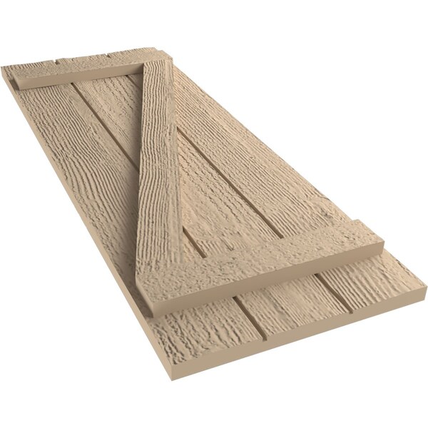 Ekena Millwork Rustic Three Board Joined Board-n-Batten Rough Sawn Faux Wood Shutters w/Z-Board, 16 1/2W x 68H, PR - SHUBJZ16X68RSPR