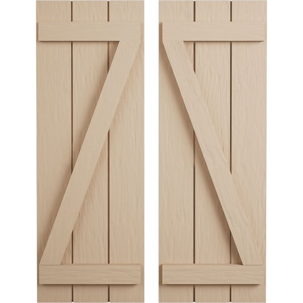 Ekena Millwork Rustic Three Board Joined Board-n-Batten Rough Sawn Faux Wood Shutters w/Z-Board, 16 1/2W x 68H, PR - SHUBJZ16X68RSPR
