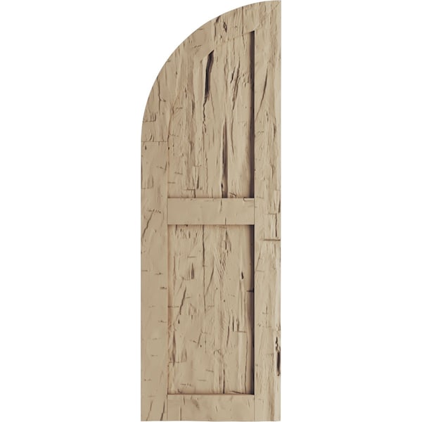 Ekena Millwork Hand Hewn 2 Equal Flat Panel w/Quarter Round Arch Top Faux Wood Shutters, 15W x 90H, 75 Low Side, PR - SHUFPQ15X90HHPR