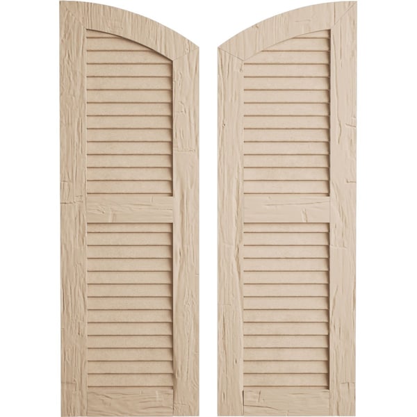 Ekena Millwork Timberthane Hand Hewn 2 Equal Louver w/Elliptical Top Faux Wood Shutters, 12W x 26H, 22 Low Side, PR - SHULVL12X26HHPR