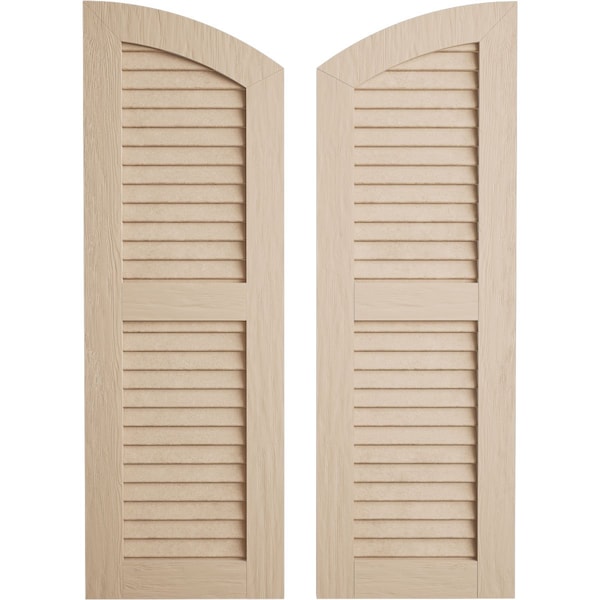 Ekena Millwork Timberthane Rough Sawn 2 Equal Louver w/Elliptical Top Faux Wood Shutters, 12Wx52H, 48 Low Side, PR - SHULVL12X52RSPR