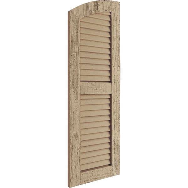 Ekena Millwork Timberthane Rough Sawn 2 Equal Louver w/Elliptical Top Faux Wood Shutters, 12Wx52H, 48 Low Side, PR - SHULVL12X52RSPR