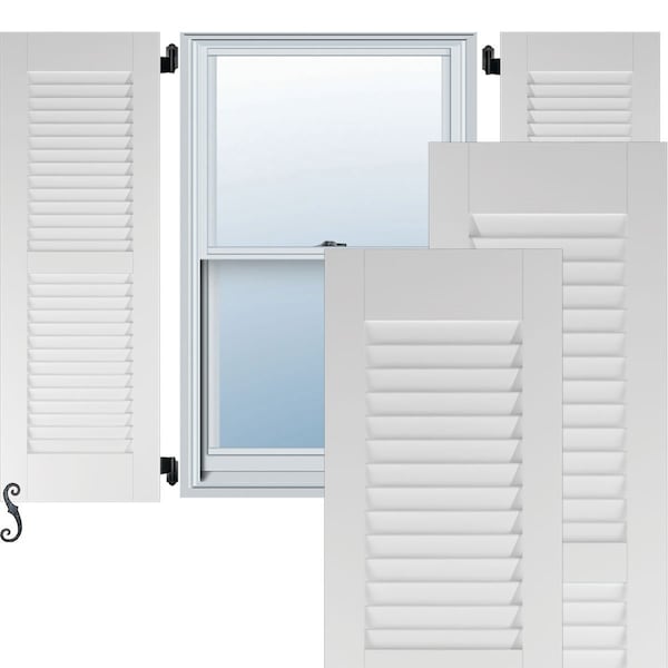 Ekena Millwork 15W x 52H Americraft Two Equal Louver Exterior Real Wood Shutters, White, PR - RW101LV15X52WHH