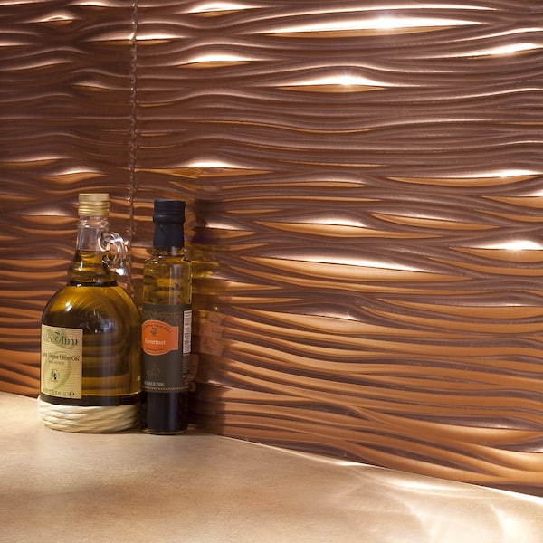 Fasade Fasade 18in x 24in Waves Polished Copper Backsplash Panel 5pk - PB6525