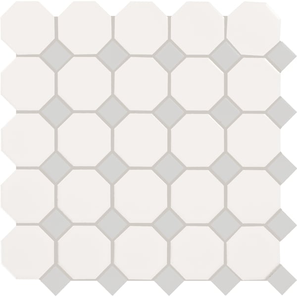 Daltile Daltile Octagon and Dot 2 x 2 Ceramic Mosaic Wall & Floor Tile in White/Grey, 10PK - 65012OCT44MS1P2