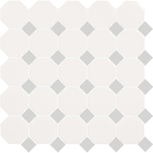 Daltile Daltile Octagon and Dot 2 x 2 Ceramic Mosaic Wall & Floor Tile in White/Grey, 10PK - 65012OCT44MS1P2
