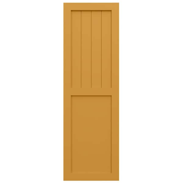 Ekena Millwork True Fit PVC Farmhouse/Flat Panel Combination Fixed Mount Shutters, Turmeric, 15W x 74H, PR - TFP101FC15X074TU