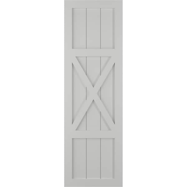 Ekena Millwork True Fit PVC Center X-Board Farmhouse Fixed Mount Shutters, Hailstorm Gray , 12W x 40H, PR - TFP107FH12X040ST