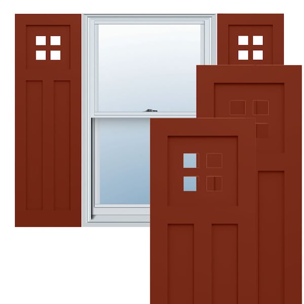 Ekena Millwork True Fit PVC San Antonio Mission Style Fixed Mount Shutters, Pepper Red, 12W x 25H, PR - TFP001ST12X025MR