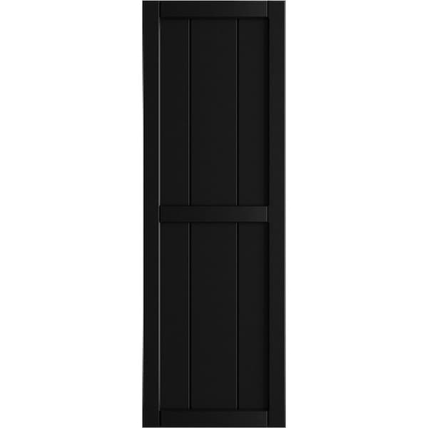 Ekena Millwork True Fit PVC, Two Board Framed Board-n-Batten Shutters, Black, 10 3/4W x 24H, PR - TFP101BF11X024BL