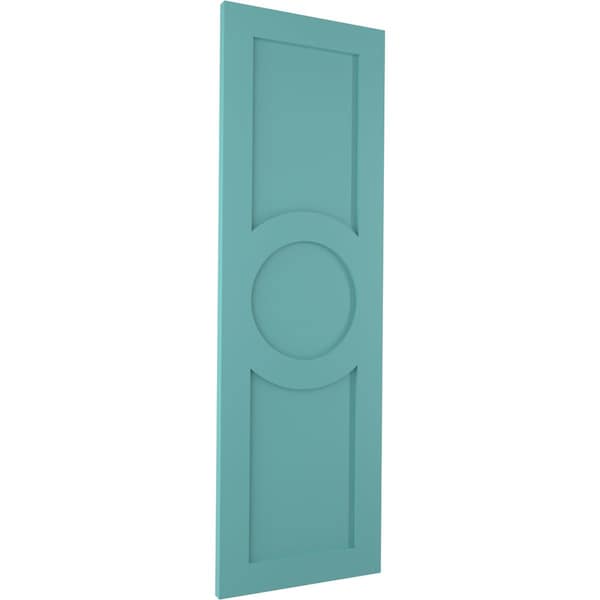 Ekena Millwork True Fit PVC Center Circle Arts & Crafts Fixed Mount Shutters, Pure Turquoise, 15W x 48H, PR - TFP001AC15X048PT