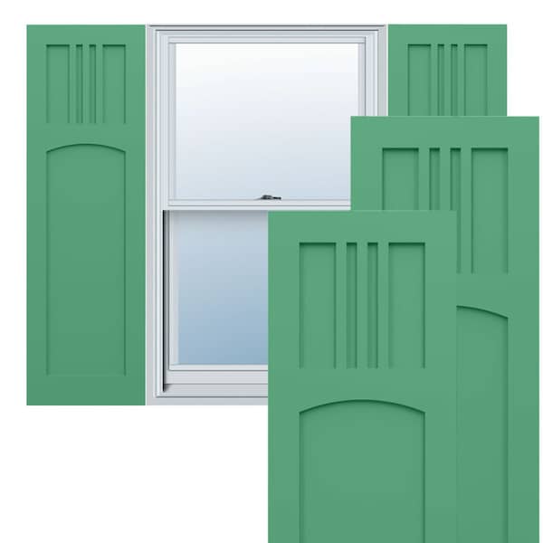 Ekena Millwork True Fit PVC San Miguel Mission Style Fixed Mount Shutters, Lilly Pads, 15W x 54H, PR - TFP001SM15X054LP