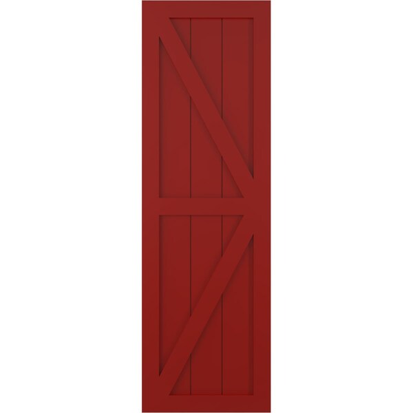Ekena Millwork True Fit PVC Two Equal Panel Farmhouse Fixed Mount Shutters w/ Z-Bar, Fire Red , 12W x 48H, PR - TFP102FH12X048BR