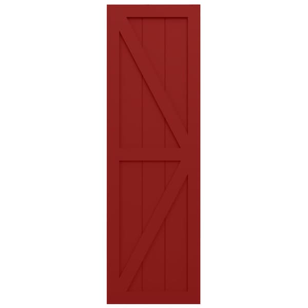 Ekena Millwork True Fit PVC Two Equal Panel Farmhouse Fixed Mount Shutters w/ Z-Bar, Fire Red , 12W x 48H, PR - TFP102FH12X048BR