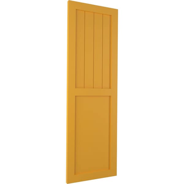 Ekena Millwork True Fit PVC Farmhouse/Flat Panel Combination Fixed Mount Shutters, Turmeric, 15W x 59H, PR - TFP101FC15X059TU