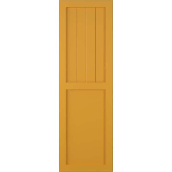 Ekena Millwork True Fit PVC Farmhouse/Flat Panel Combination Fixed Mount Shutters, Turmeric, 15W x 59H, PR - TFP101FC15X059TU