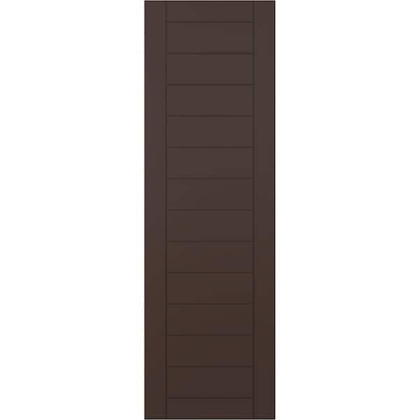 Ekena Millwork True Fit PVC Horizontal Slat Framed Modern Style Fixed Mount Shutters, Raisin Brown, 15W x 35H, PR - TFP001HF15X035TB