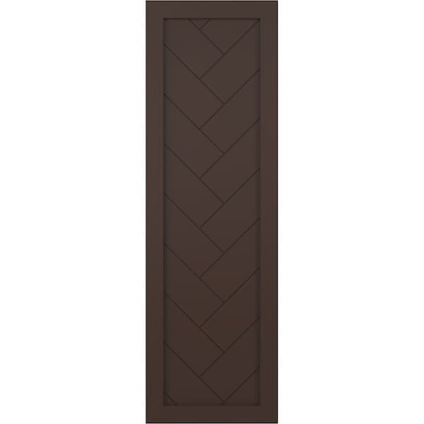 Ekena Millwork True Fit PVC Single Panel Herringbone Modern Style Fixed Mount Shutters, Raisin Brown, 15W x 52H, PR - TFP001HB15X052TB