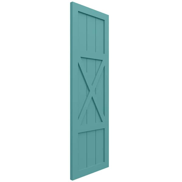 Ekena Millwork True Fit PVC Center X-Board Farmhouse Fixed Mount Shutters, Pure Turquoise , 15W x 54H, PR - TFP107FH15X054PT
