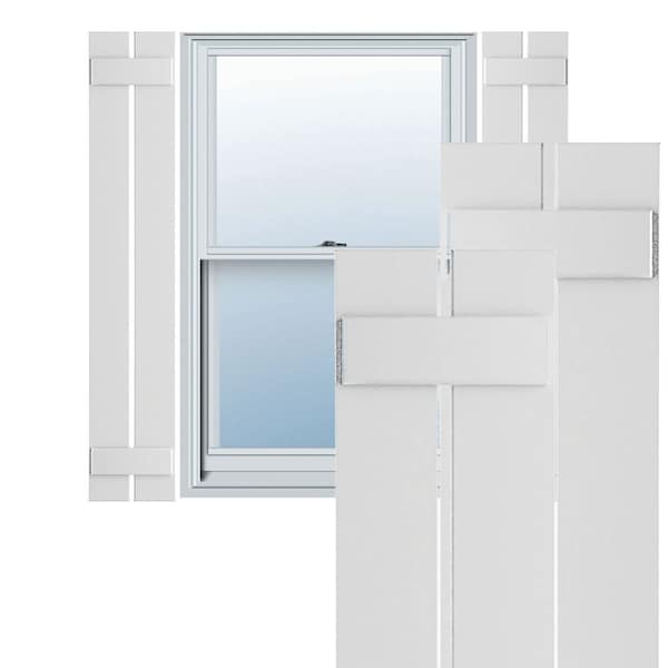 Ekena Millwork True Fit PVC Two Board Spaced Board-n-Batten Shutters, White, 11 1/4W x 52H, PR - TFP101SBF11X052WH
