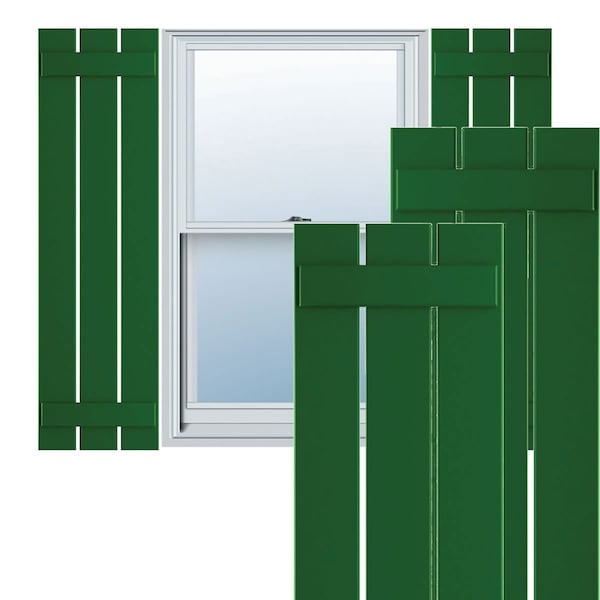 Ekena Millwork True Fit PVC Three Board Spaced Board-n-Batten Shutters, Viridian Green , 17 1/8W x 66H, PR - TFP101SBF17X066HG