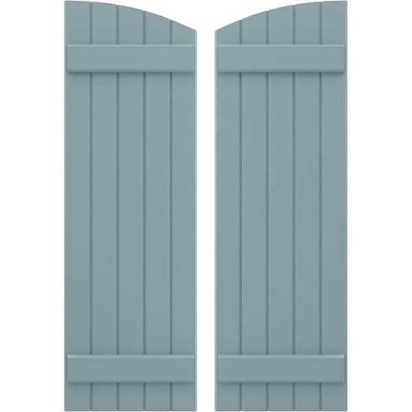 Ekena Millwork Americraft 5-Board (2 Batten) Wood Joined Board-n-Batten Shutters w/Ellipt Top, ARW101BE518X77SBH, PR - ARW101BE518X77SBH